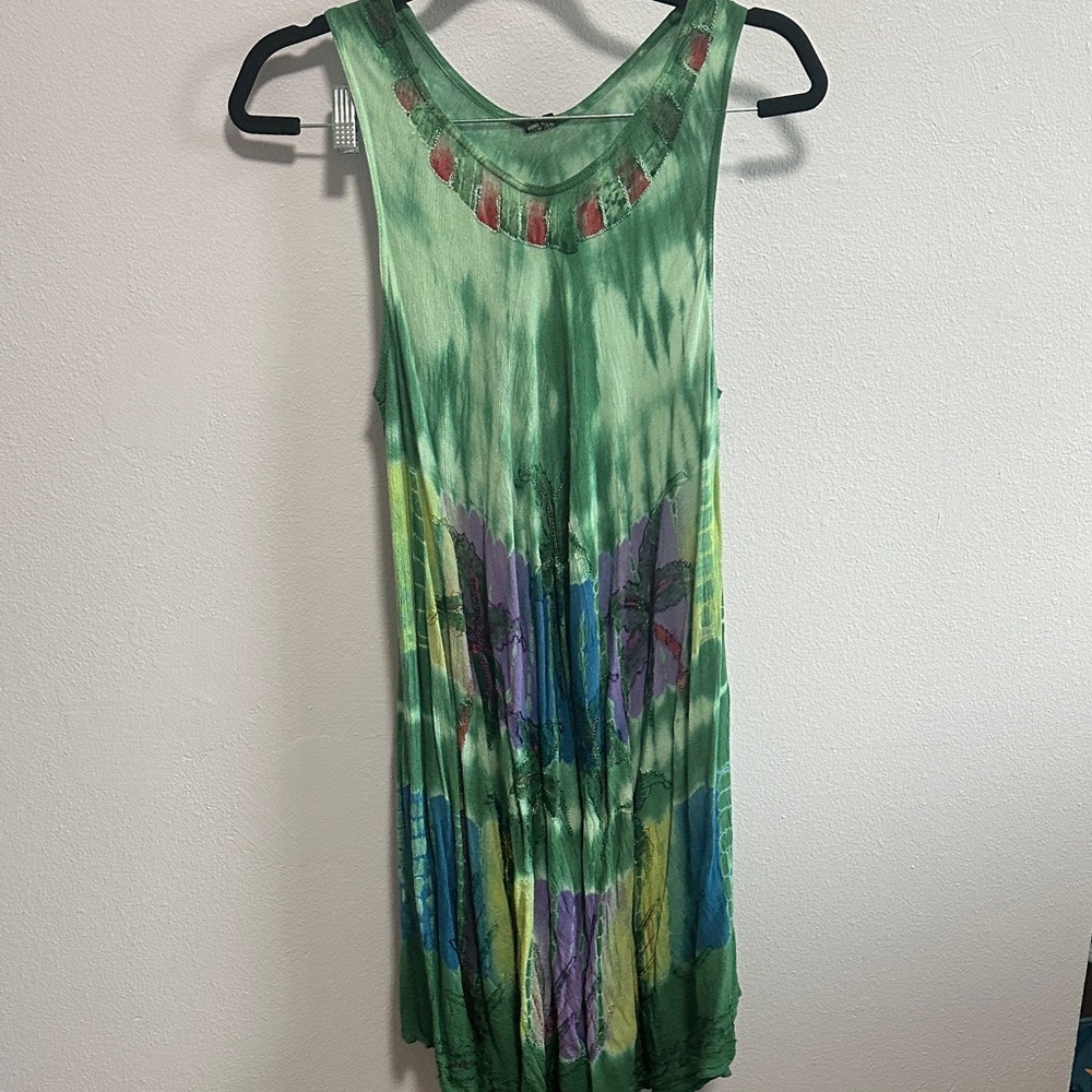 Green Tie-Dye Sleeveless Dress